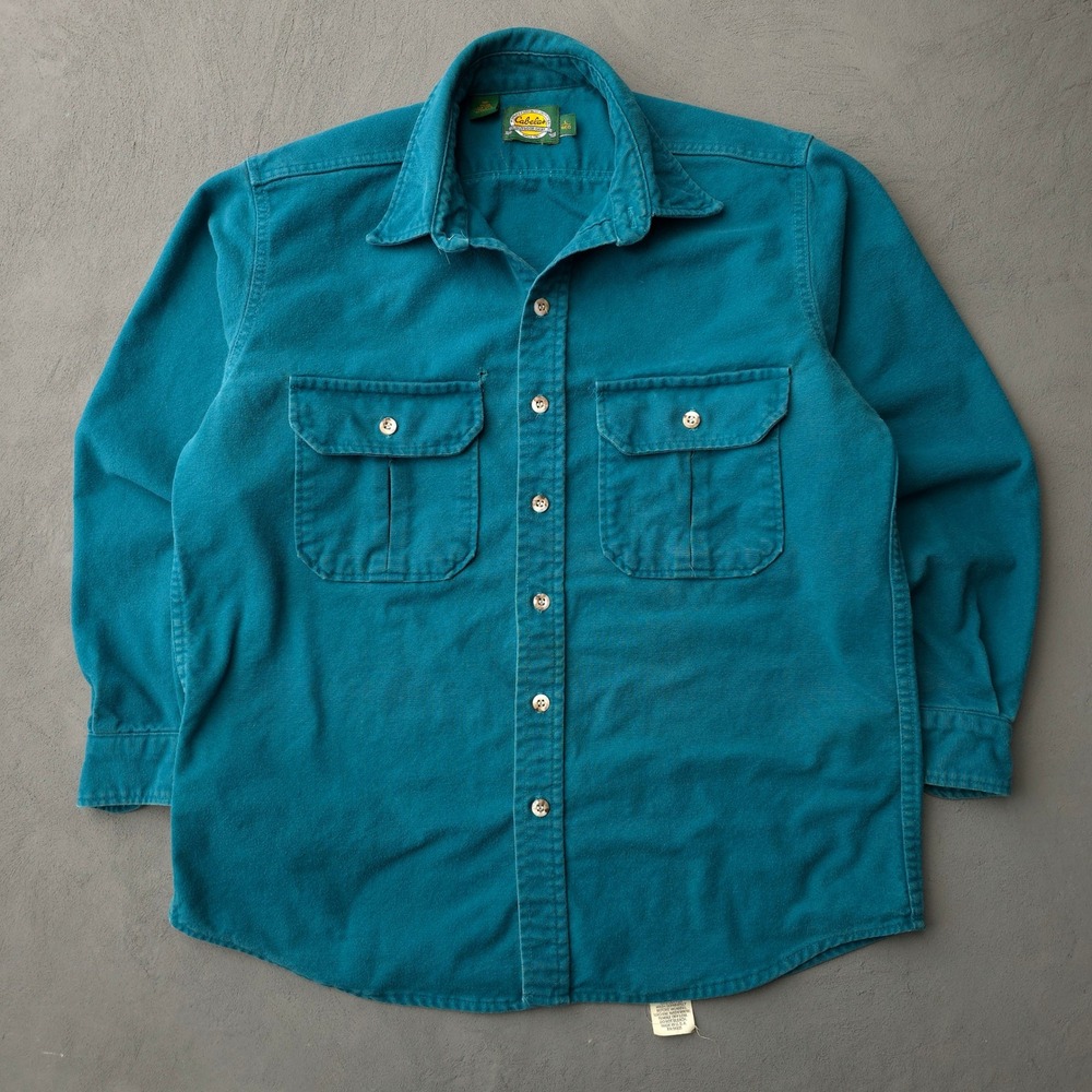 Vintage 2000s Cabela's Teal Canvas Work Shirt Large Cotton Made in USA